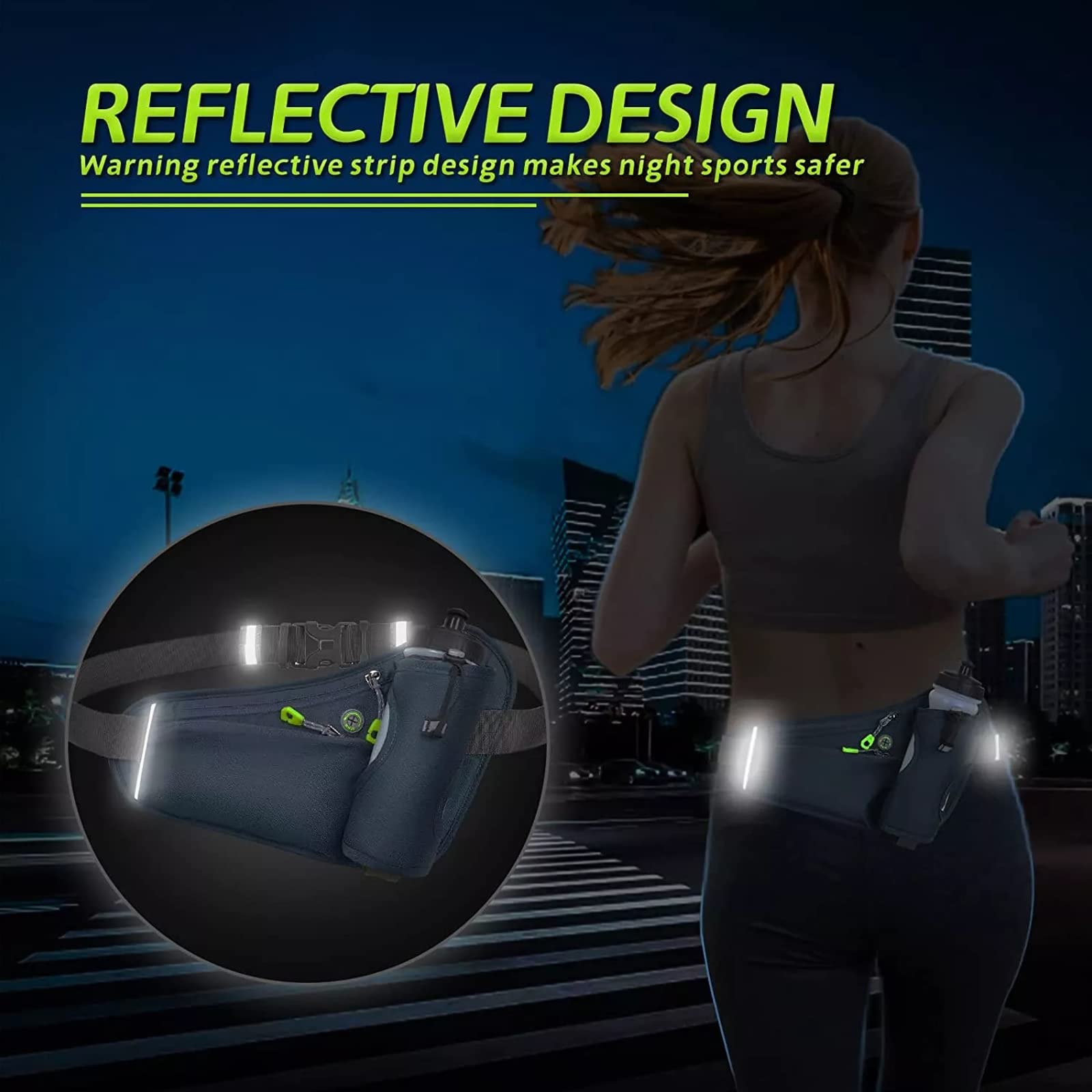 HOTEMIA Riñonera con soporte para botella de agua para hombres y mujeres, correr, senderismo, camping, ciclismo, se adapta a todos los teléfonos (botella no incluida), Negro -, Una talla, Deporte