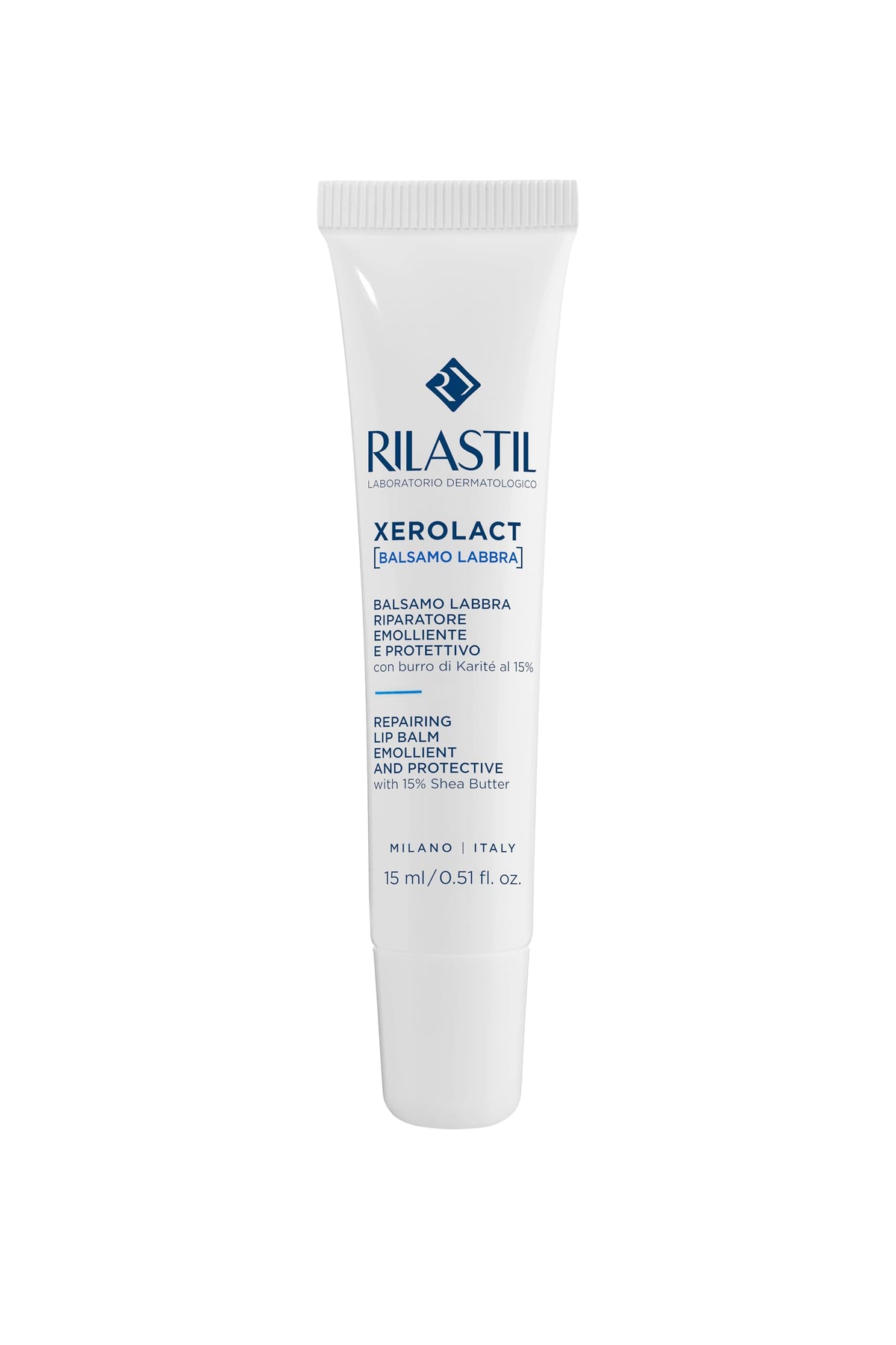 Rilastil Xerolact Bálsamo Labial Reparador con Manteca de Karité 15% para Labios Secos y Agrietados – Piel Sensible – 15 ml