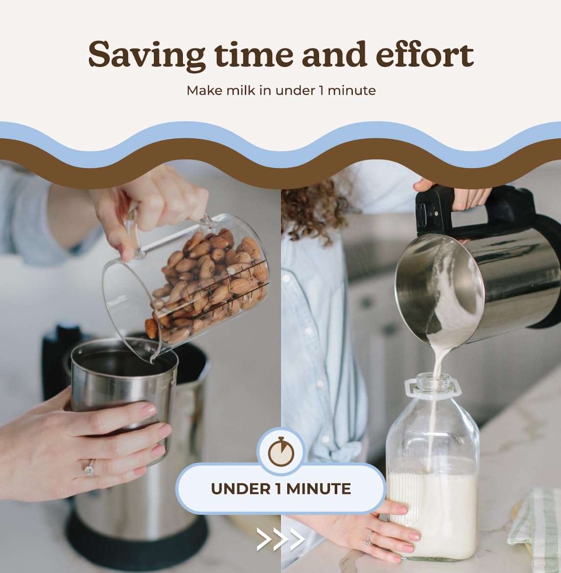 Máquina para hacer leche de nueces de vaca de almendras, máquina de leche a base de plantas para almendras, avena, anacardo, leche de soja, acero inoxidable, no necesita colar, hace 5-6 tazas, 120 V