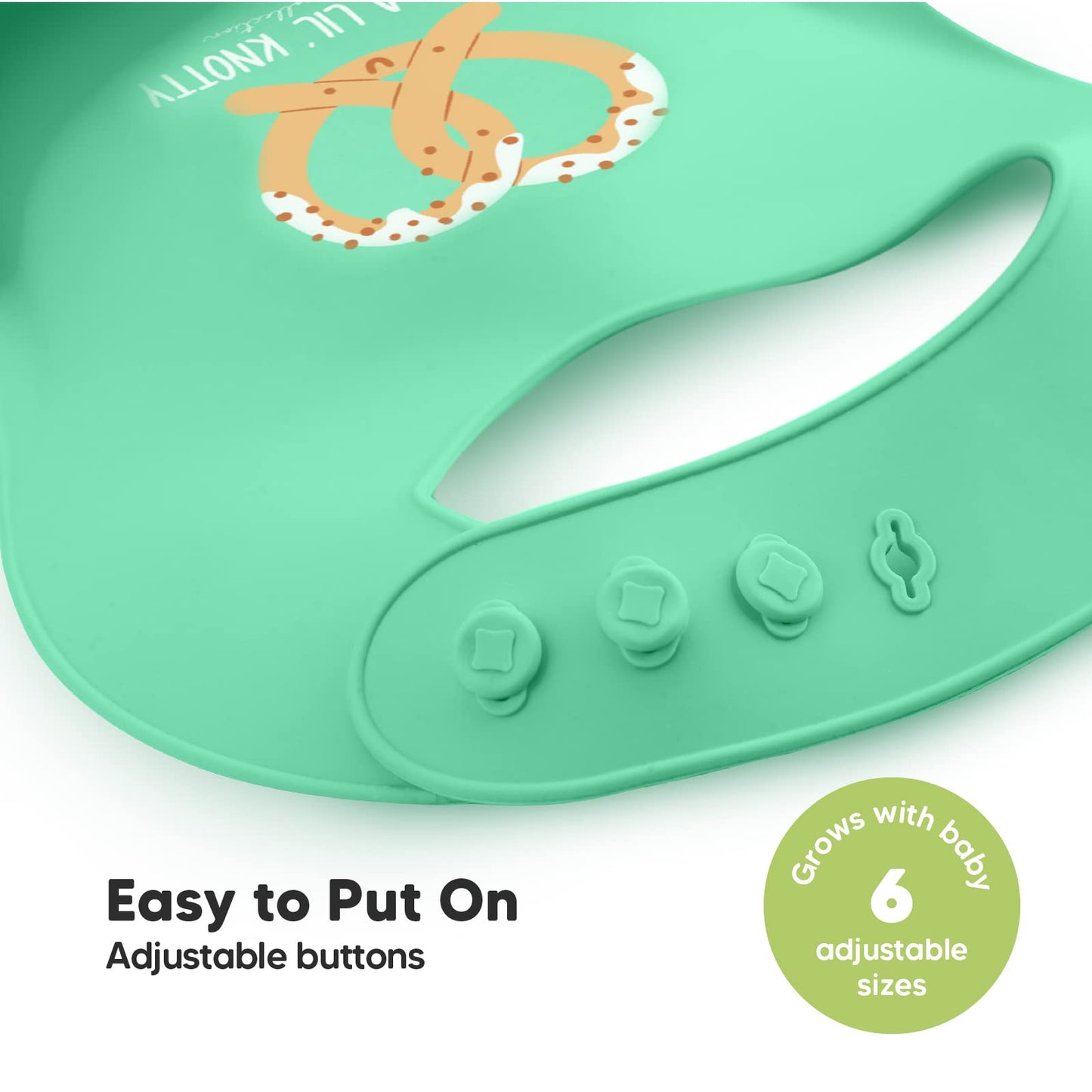 Silicone Baby Bibs - Waterproof, Easy Wipe Silicone Bib for Babies, Toddlers - Baby Feeding Bibs with Large Food Catcher Pocket - Travel Bibs Set for Boys, Girls - Food Grade BPA Free (Pretzel)