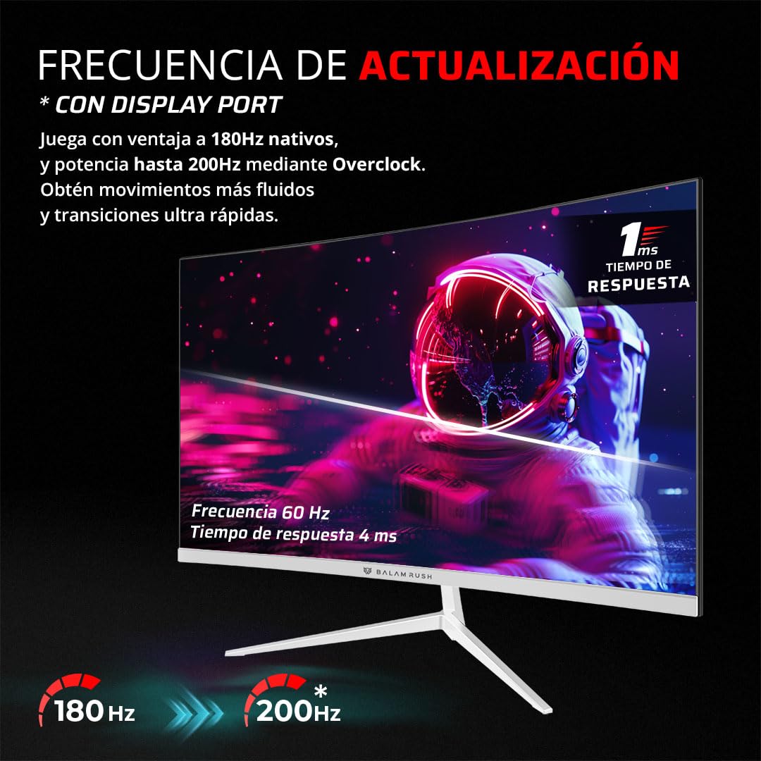 Balam Rush Andromeda Monitor Gamer Curvo MAG24Y, 23.8 Pulgadas, FHD, 180Hz, 1ms, VA, F-Sync, G-Sync, Flicker-Free, HDMI 2.1, DisplayPort 1.4 (Negro)