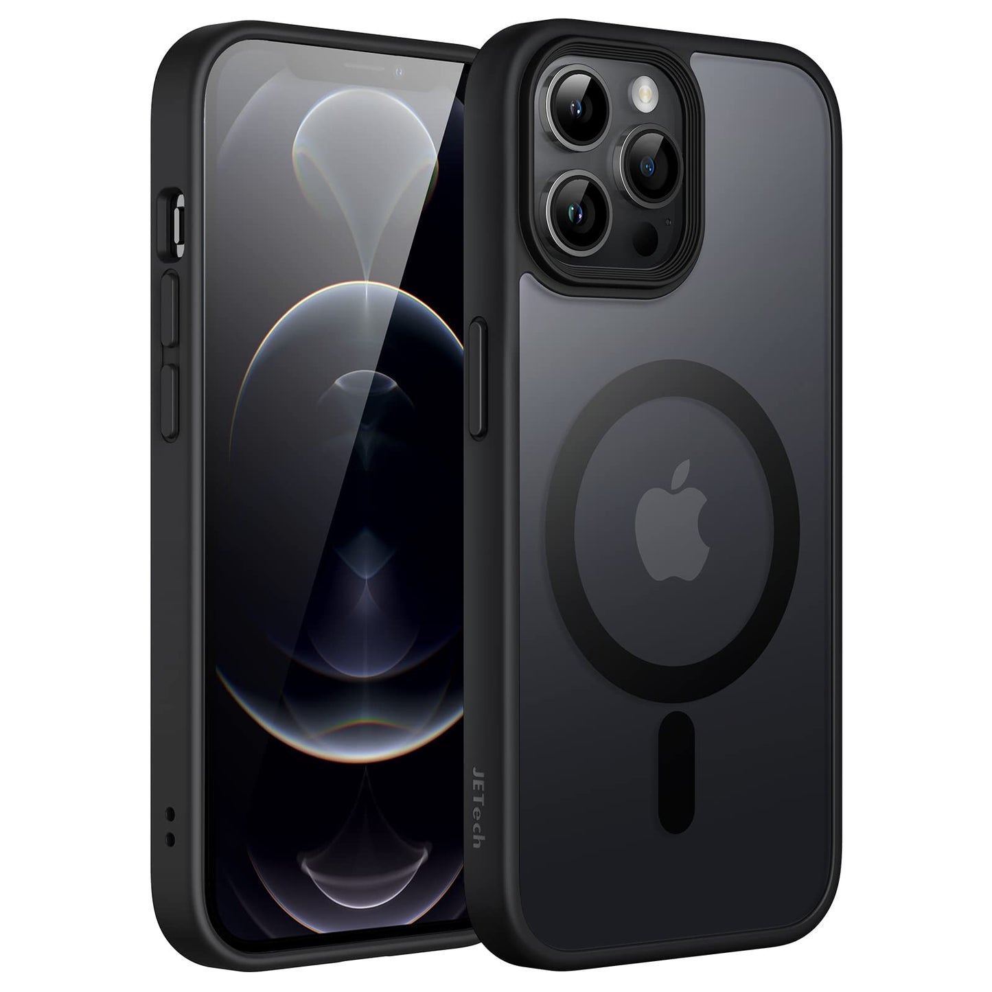 JETech Funda Magnética para iPhone 12 Pro MAX 6.7 Pulgadas Compatible con MagSafe, Carcasa Translúcida Mate Trasera Fina Antigolpes (Negro)