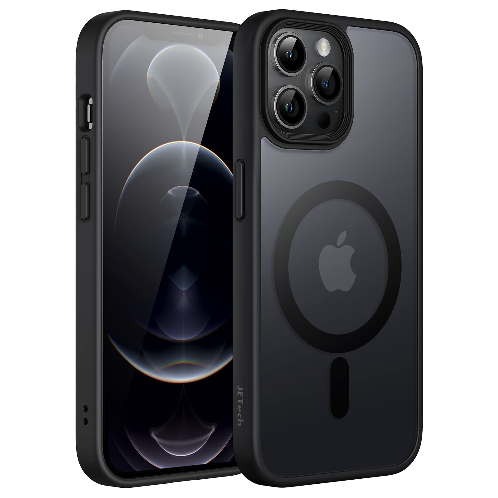 JETech Funda Magnética para iPhone 12 Pro MAX 6.7 Pulgadas Compatible con MagSafe, Carcasa Translúcida Mate Trasera Fina Antigolpes (Negro)