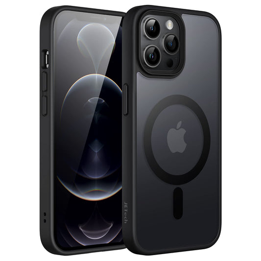 JETech Funda Magnética para iPhone 12 Pro MAX 6.7 Pulgadas Compatible con MagSafe, Carcasa Translúcida Mate Trasera Fina Antigolpes (Negro)