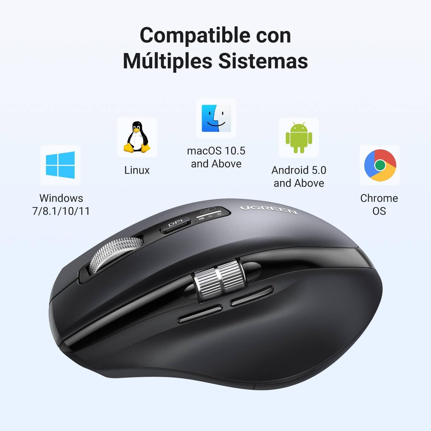 Mouse Inalámbrico UGREEN Negro con Scrolling Ultra-rápido y 5000 dpi Ergonómico y Silencioso