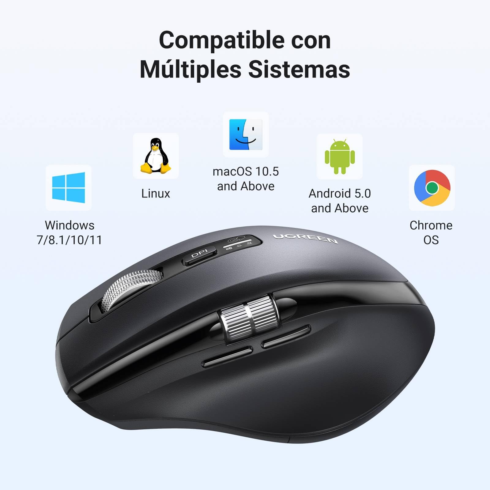 Mouse Inalámbrico UGREEN Negro con Scrolling Ultra-rápido y 5000 dpi Ergonómico y Silencioso