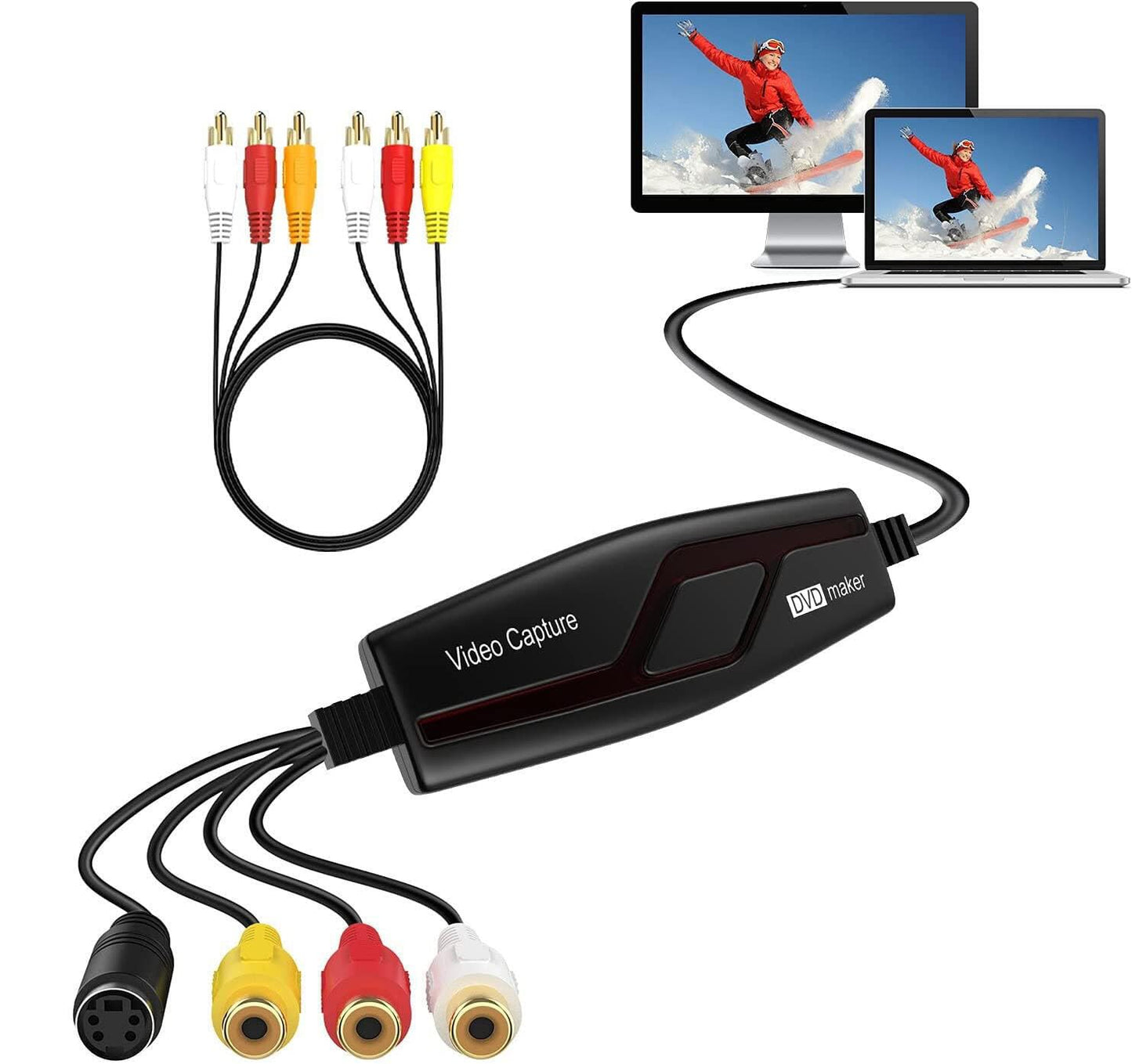 Convertidor VHS a Digital, Dispositivo de Tarjeta de Captura de Video, convertidor Digital VHS VCR Hi8 Mini DV a Mac, convertidor de Video RCA a USB para Reproductor de Cinta de TV, videocámara,