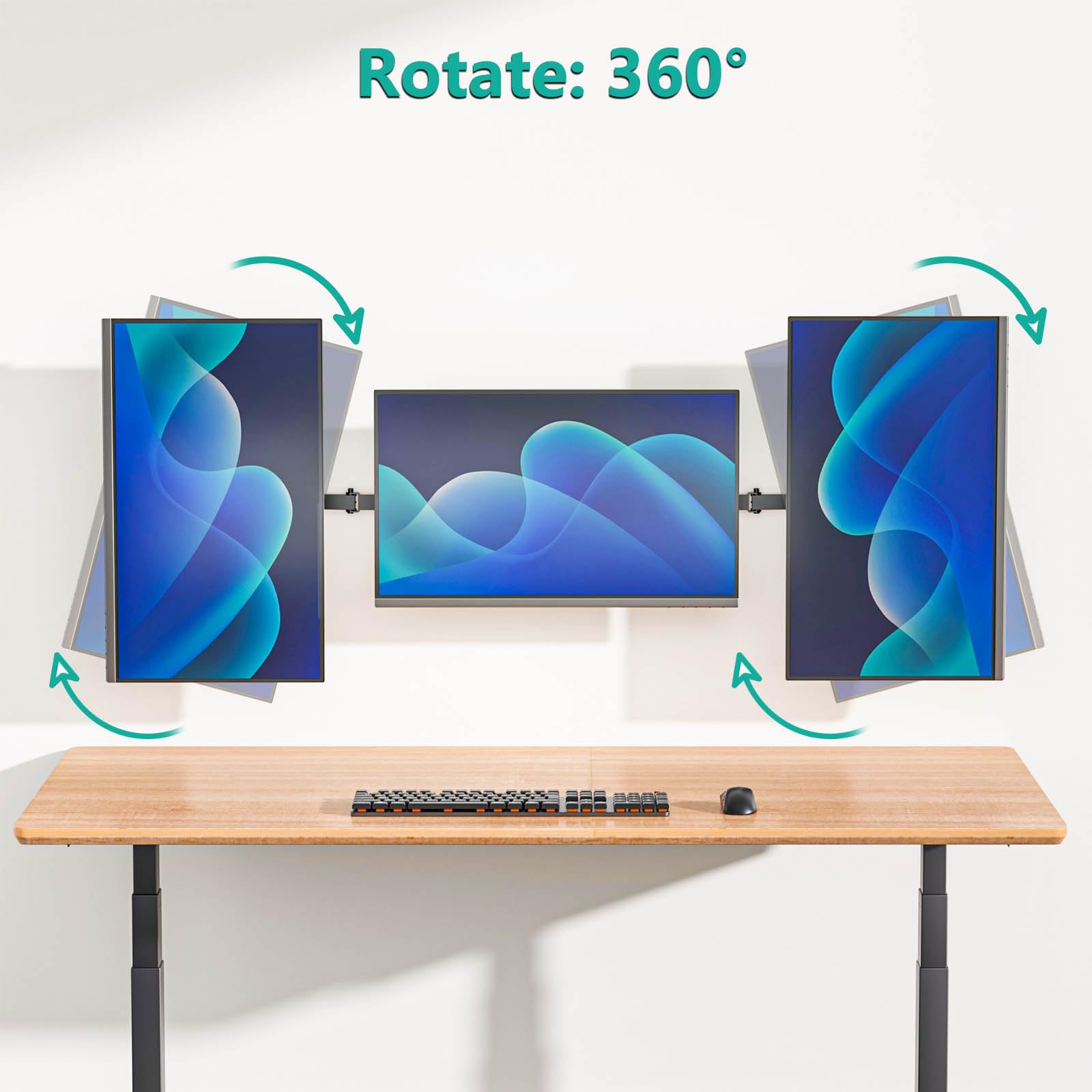 Soporte para Monitor WALI Negro con Brazo Triple e Inclinación para 3 Pantallas de 17 a 32 Pulgadas
