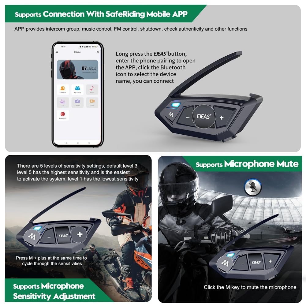 Intercomunicador Bluetooth iSunergy MS20 2000m Negro Universal para Motocicleta y Auricular con FM (2 Pack)