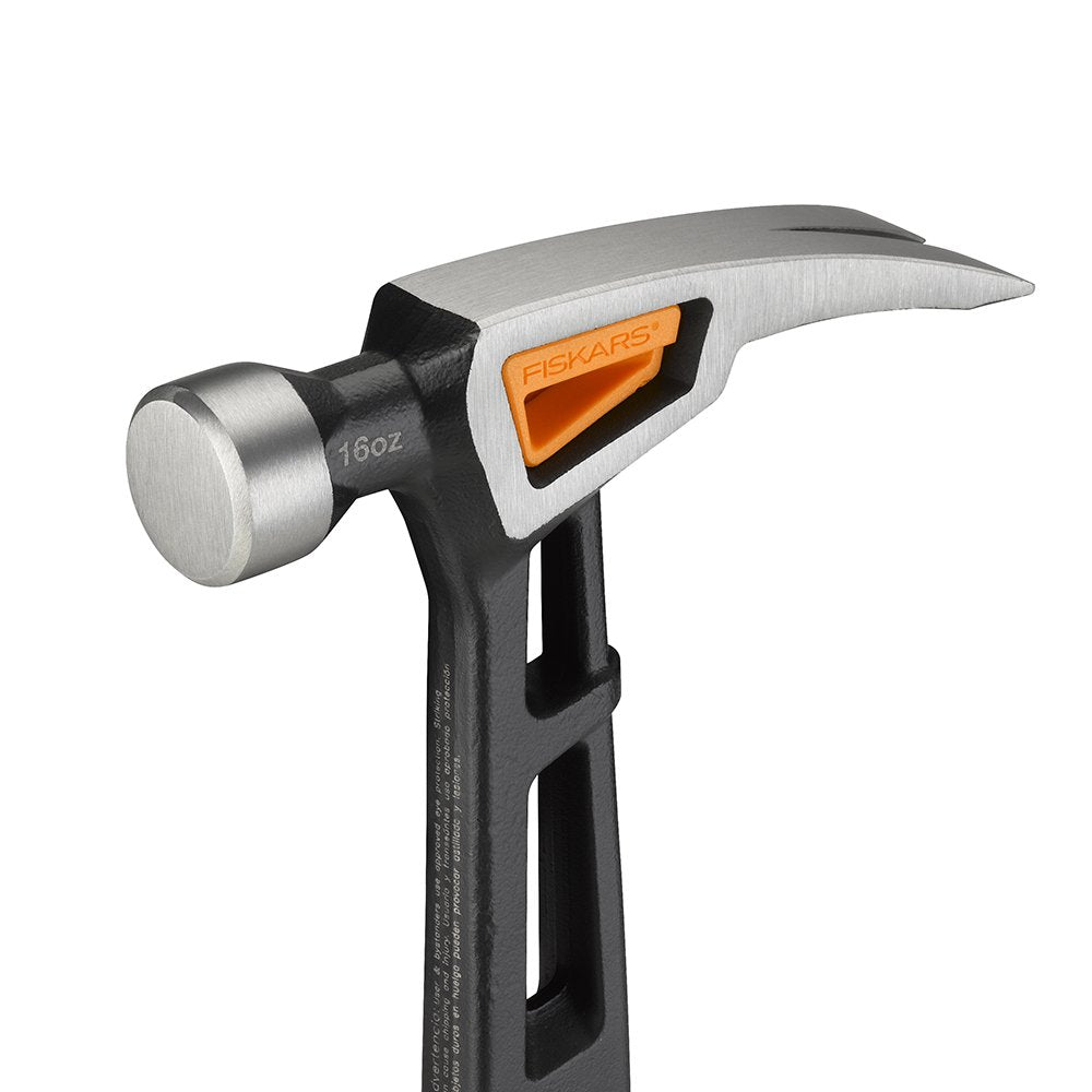 Martillo de Acabado Fiskars Pro IsoCore Naranja con Garra Rasgada y Agarre Antigolpes 16 Onzas