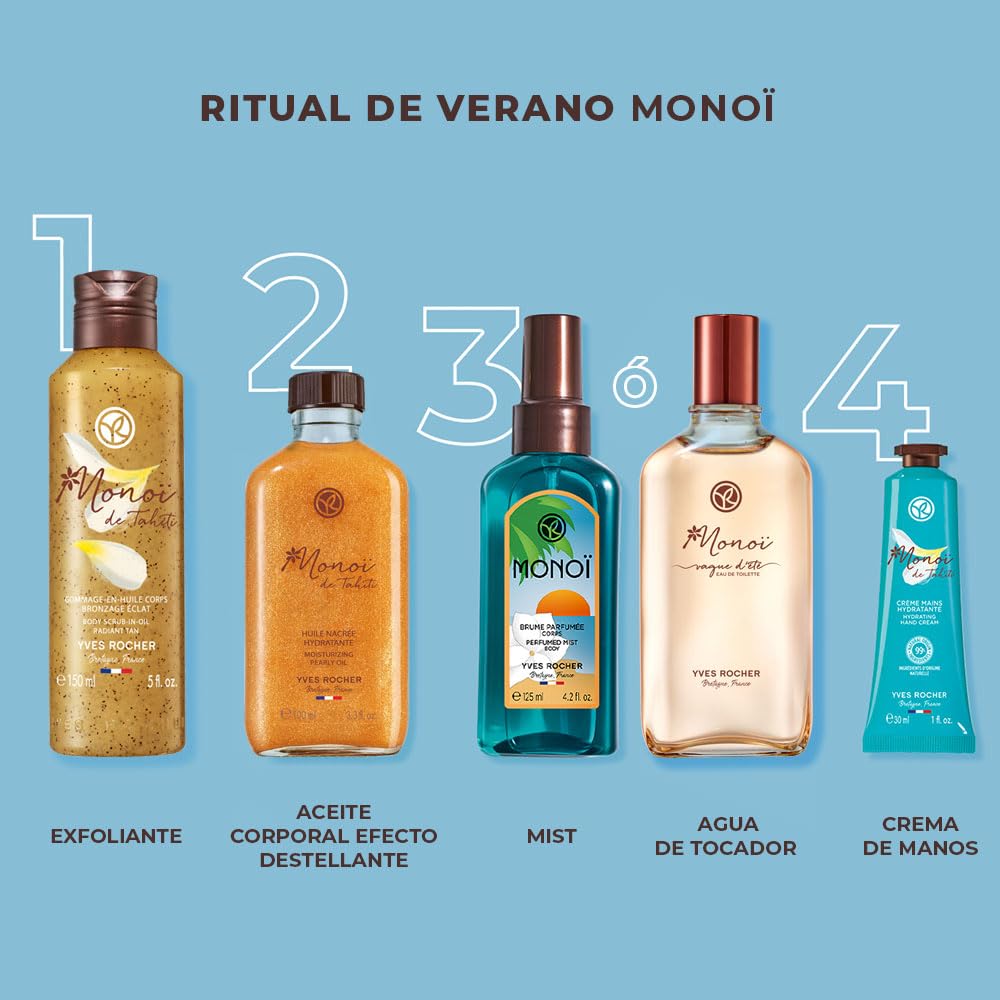 Yves Rocher Monoi de Tahiti DUO PACK Aceite corporal hidratación y brillo efecto destellante para cuerpo y pelo: 2 piezas (100 ml C/U)