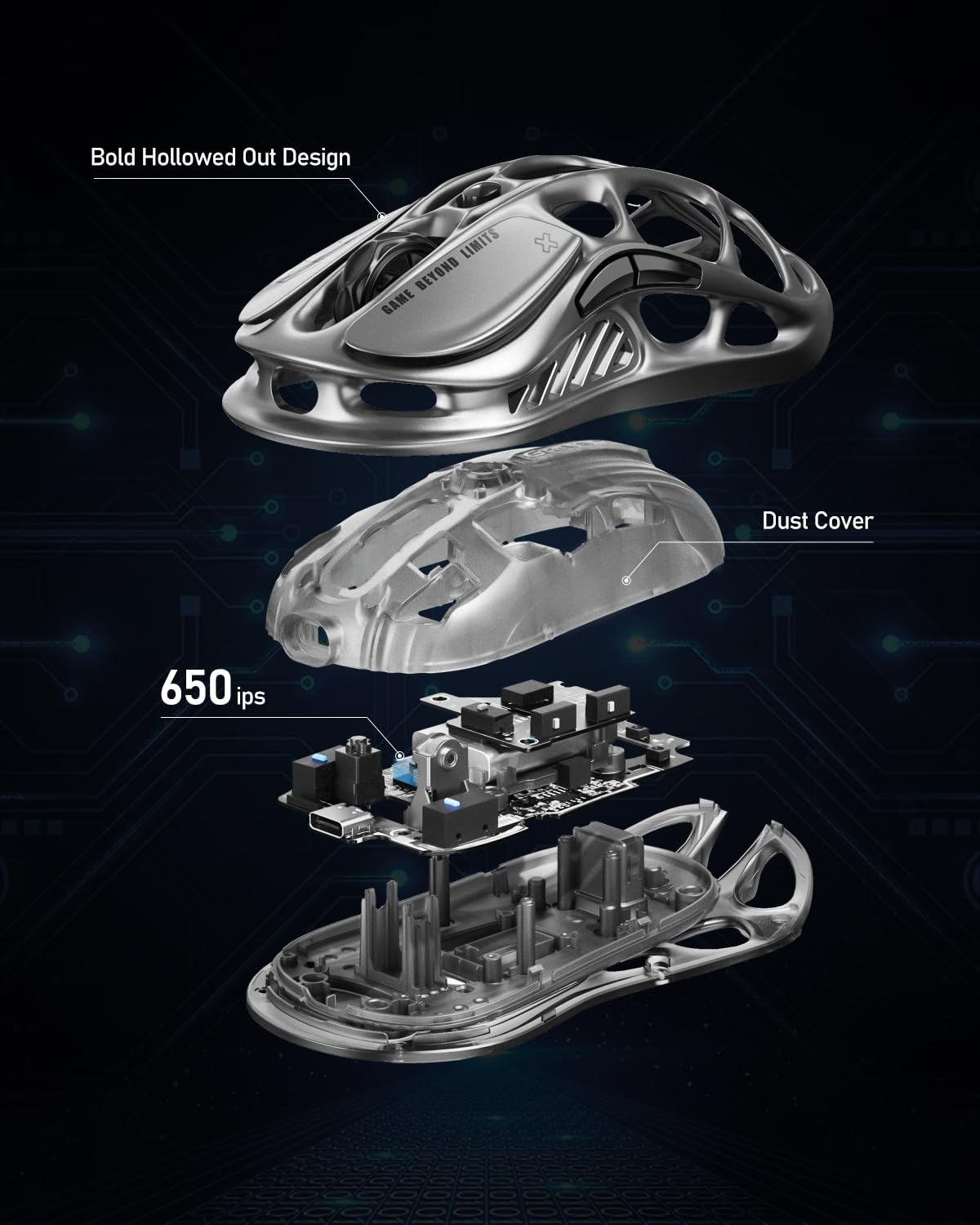 GravaStar Mercury M2 Gaming Mouse - Ratón para Juegos de computadora MMO con Sensor óptico de 26,000 dpi - Diseño Hueco liviano de 78 g - 5 Botones programables - 5 Modos RGB - Negro sigiloso