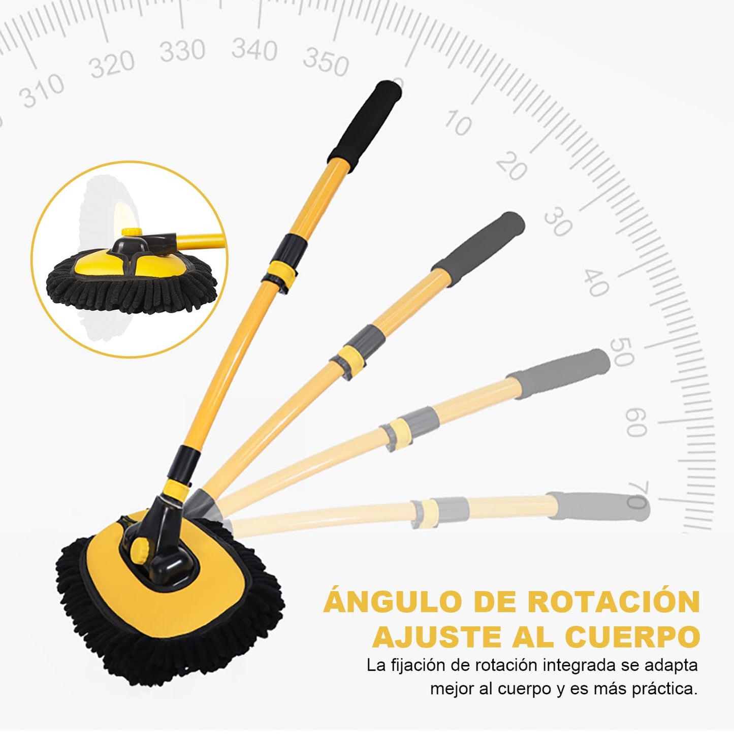 Cepillo para Lavar Carros Curvo 15° con Mango Ajustable de 102 cm, Chenilla Limpieza Auto, Pintura no Dañada, Kit de Lavado para Auto, Cristales, Ruedas, Suelos