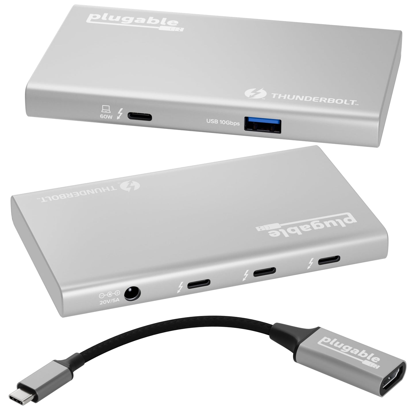 Concentrador USB4 Plugable Negro con Carga de 60 W para Pantalla única 8K o Doble 4K Compatible con Thunderbolt 4 Mac y Windows