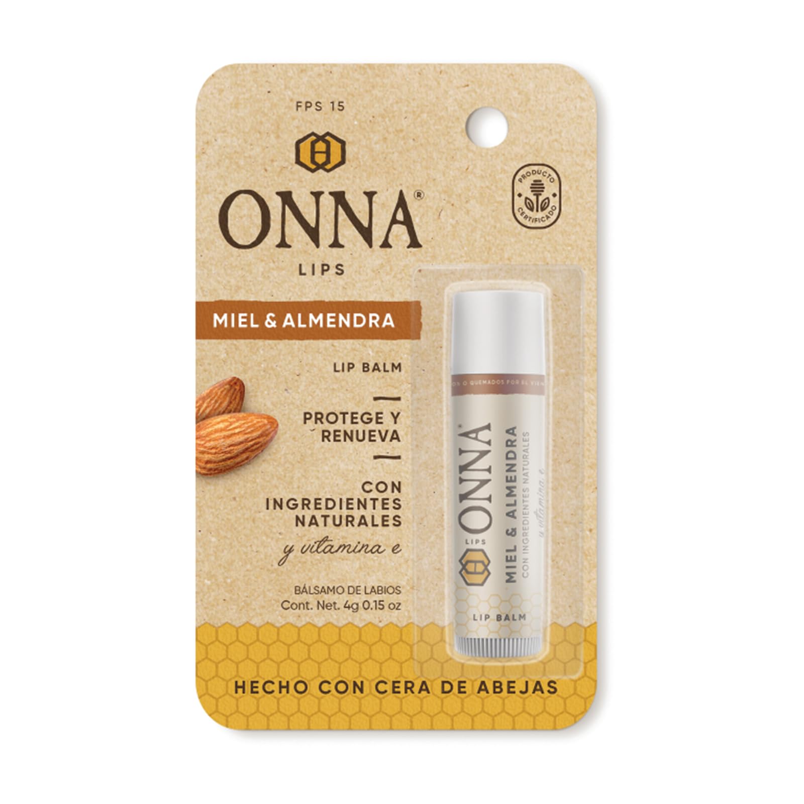 Bálsamo Para Labios Onna Miel Almendra FPS 15 Paquete de 6