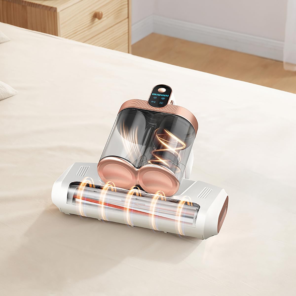 Limpiador de colchón inalámbrico de doble taza, succión de 18 Kpa, luz UV-C de 253,7 nm y tecnología ultrasónica de rotación de 80000 Rpm, aspiradora portátil de mano para limpieza de cama/sofá de
