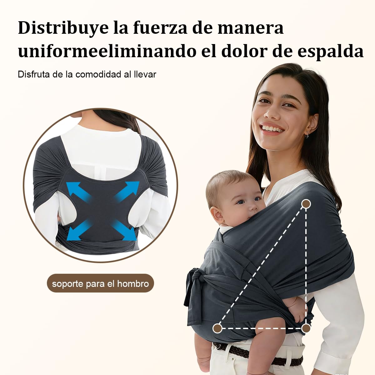 Fular Portabebés Ergonómico y Elástico para Bebés de 0 a 36 Meses, Ajustable desde Recién Nacidos hasta Niños Pequeños (Gris)