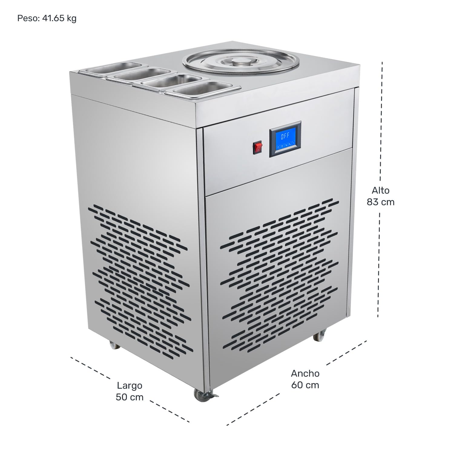 GUTSTARK Maquina de Helado Nieve Comercial 900W Textura Dura Cremosa Tipo Yogurt Deposito para 20L Temperatura de Congelación de -30°C Incluye 4 Recipientes de Acero Inoxidable para Toppings
