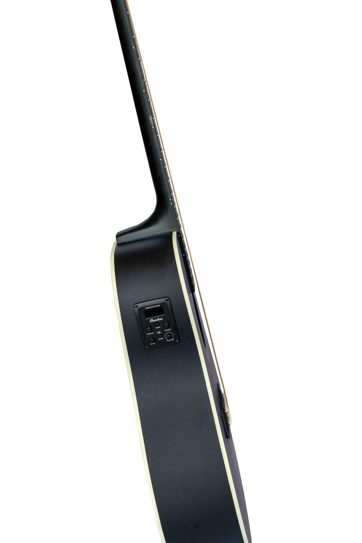BAMBOO, Docerola Guitarra Acustica 12 cuerdas Negra, Electroacustica, Bridge Doctor, Funda, 42 pulgadas, madera Linden, Equalizador con afinador.