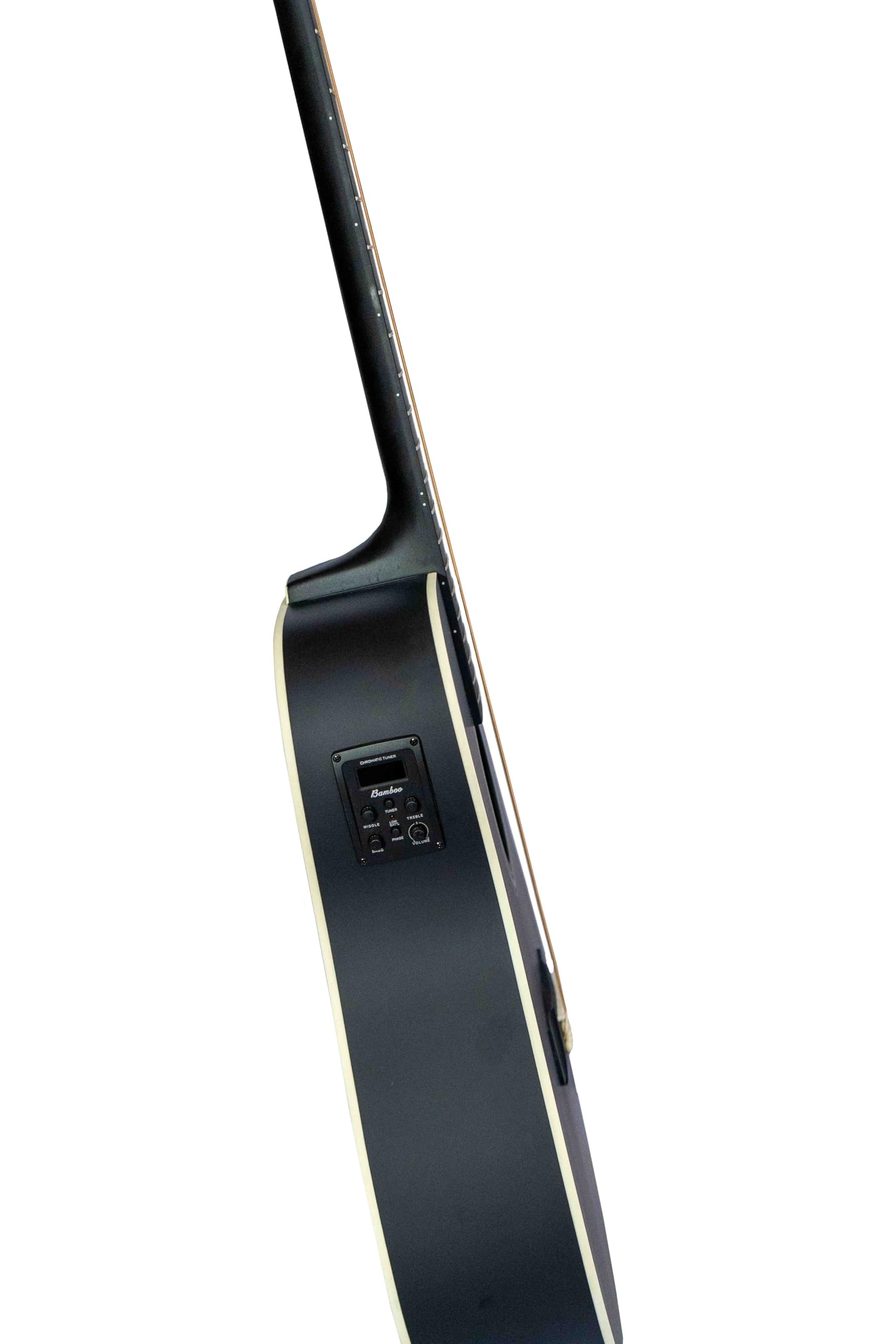 BAMBOO, Docerola Guitarra Acustica 12 cuerdas Negra, Electroacustica, Bridge Doctor, Funda, 42 pulgadas, madera Linden, Equalizador con afinador.