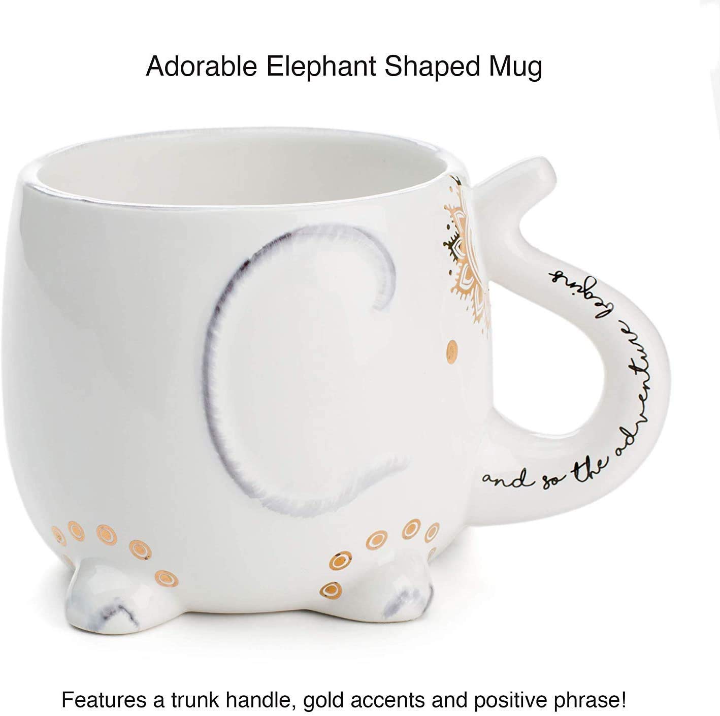 Tazas de Cerámica Blanca con Diseño de Elefante Hechas a Mano 550 ml
