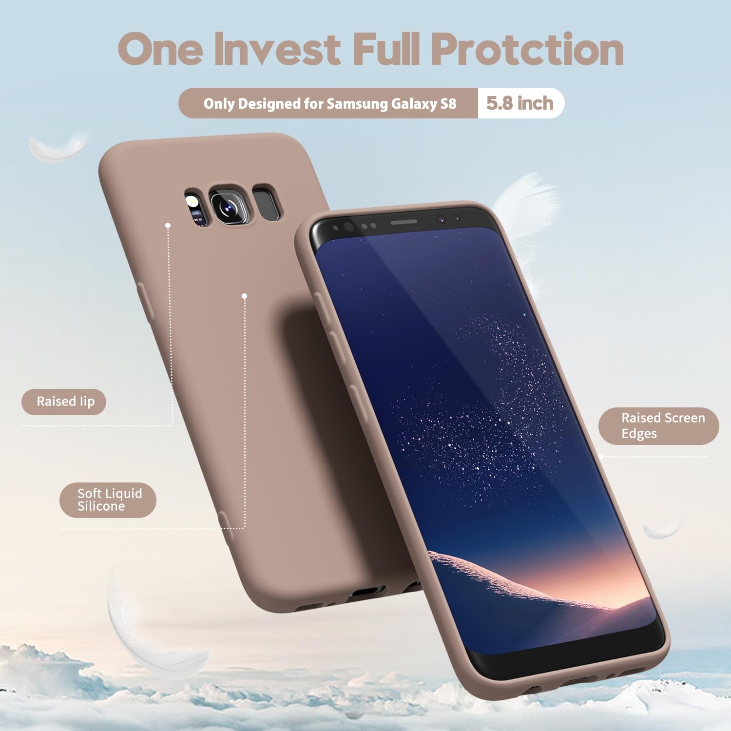 oakxco - Funda de silicona líquida diseñada para Samsung Galaxy S8, bonita funda delgada de goma suave TPU lisa de gel para mujeres y niñas, estética, mate sólido protector y a prueba de golpes, color