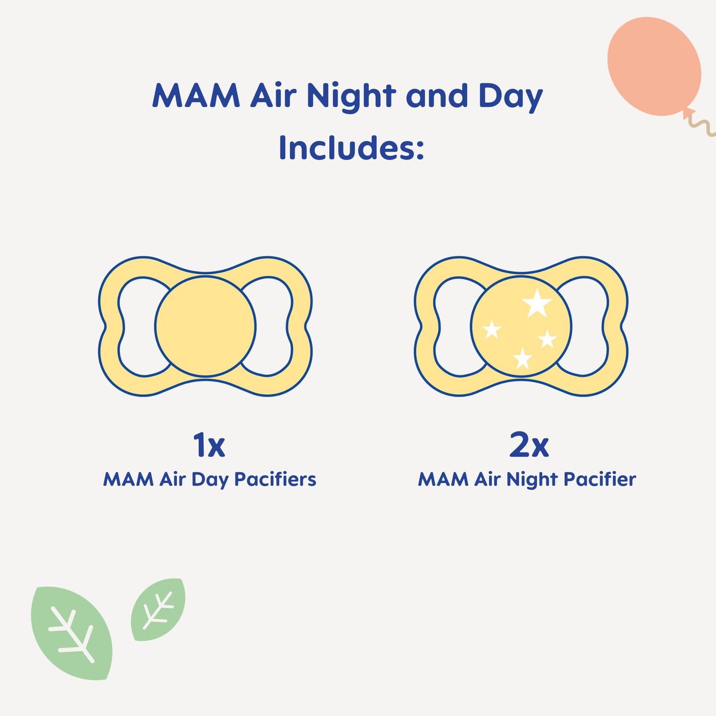 MAM Air Day & Night - Chupete de bebé para piel sensible, brilla en la oscuridad, paquete de 3, más de 16 meses, niño, 3 unidades (paquete de 1)