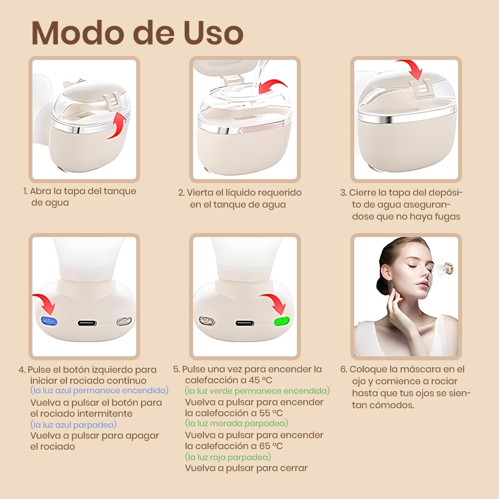 FANA Nebulizador para ojos, compresa tibia portátil, pulverizador para párpados, spa para la piel de los ojos, vaporizador para ojos, humectante para ojos con función de compresas frías y calientes