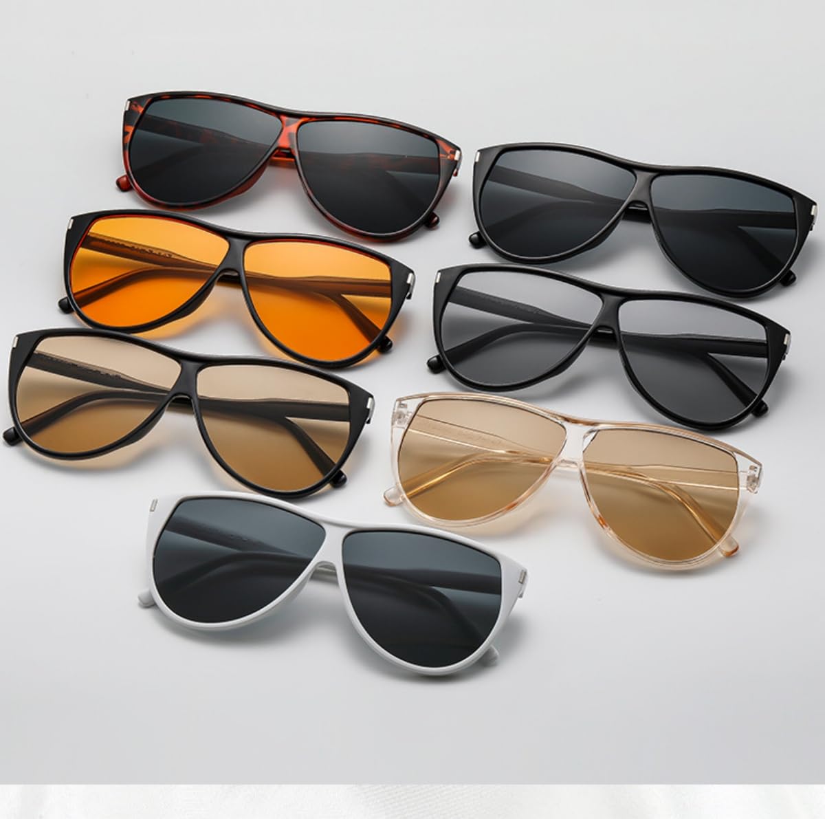 ISIUINN 4 gafas de sol de aviador extragrandes para hombre y mujer, estilo retro de los años 70, montura cuadrada vintage (negro, naranja, marrón claro y gris leopardo).
