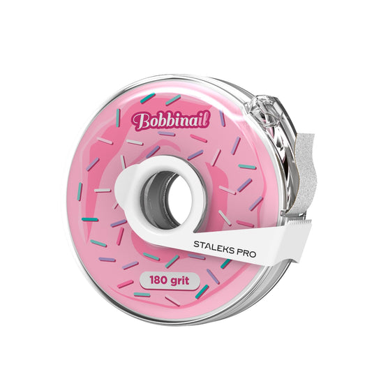 Staleks Cinta abrasiva blanca desechable STALEKS PRO Expert (grano 180, 7 m) en estuche de plástico – Rollo abrasivo para lima de uñas recta para manicura y pedicura