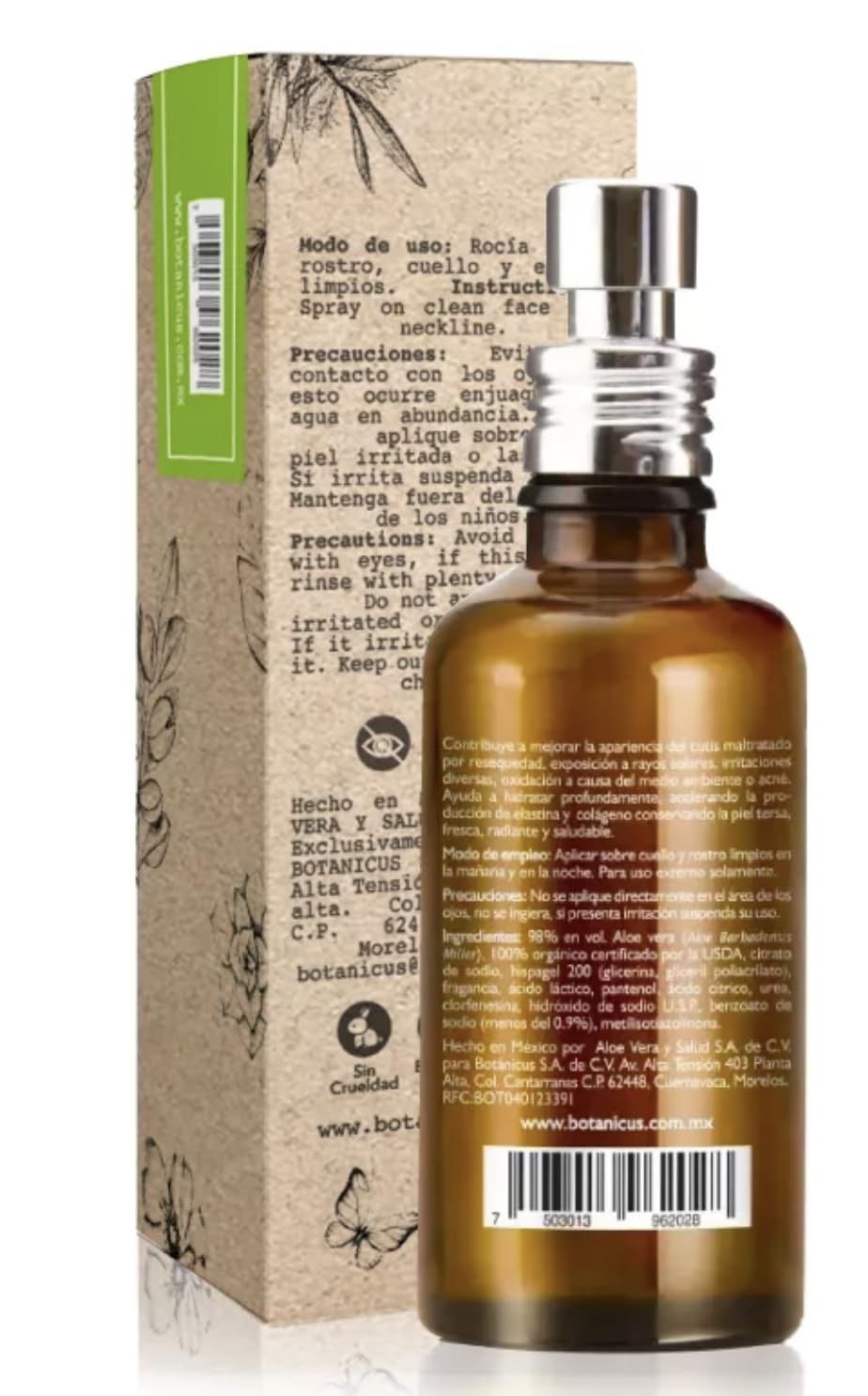 Tónico Facial Piel Grasa 50 ml - BOTANICUS - 98% Aloe Vera Orgánica | Controla Brillos, Cierra Poros y Calma la Piel | Astringente Natural con Aceite Esencial de Árbol de Té