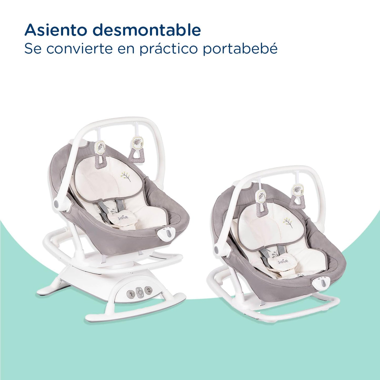Joie Columpio Portatil para Bebe Sansa, Cuna Mecedora con Giro de 90°, Silla Mecedora Reclinable con 3 Posiciones y Vibracion Calmante, Bouncer Electrico para Bebe