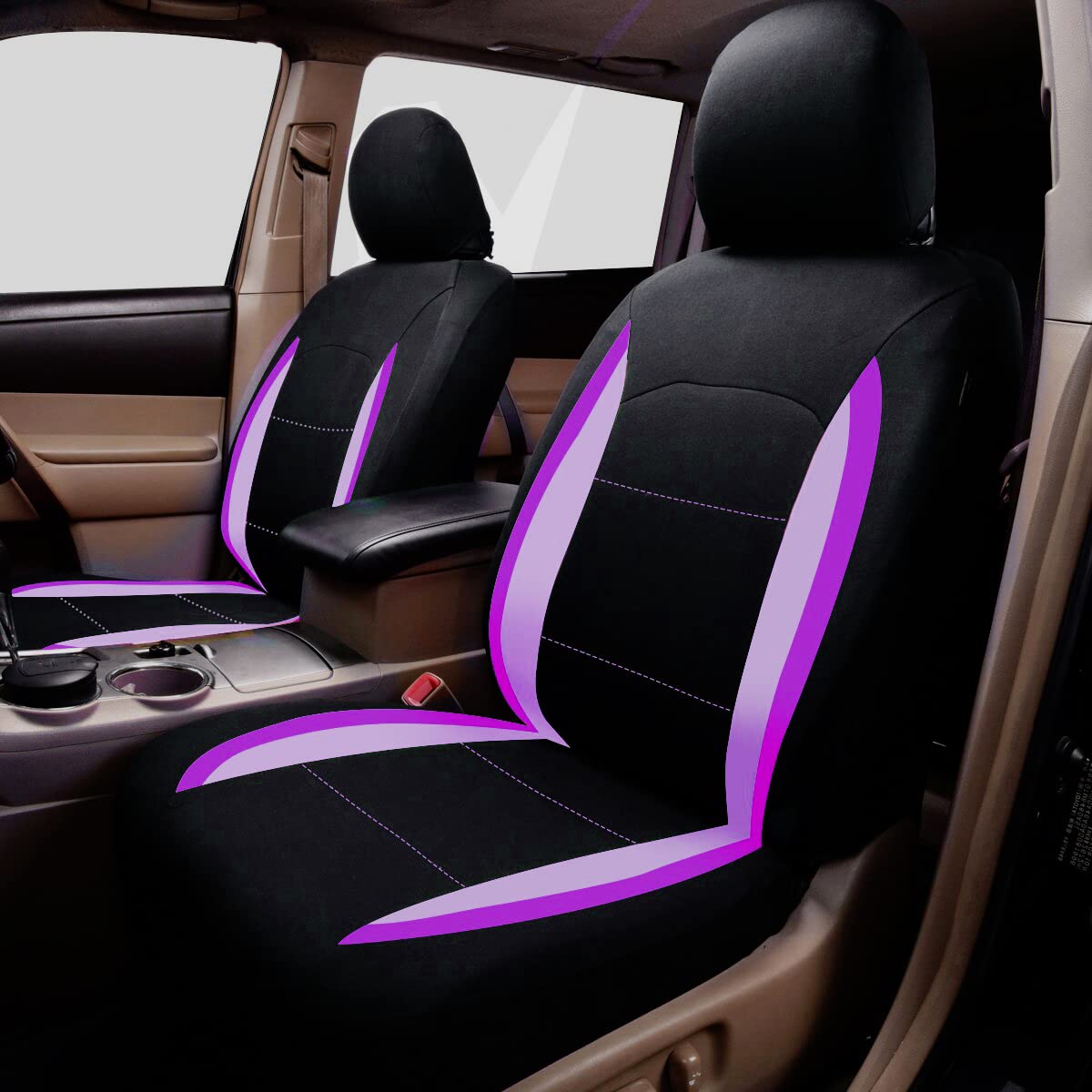 Flying Banner Fundas de Asiento de Coche para Asientos Delanteros y Traseros de poliéster, fáciles instalaciones, Banco Trasero Dividido, (Juego Completo, Respaldo bajo, Negro Morado de Doble Tono)