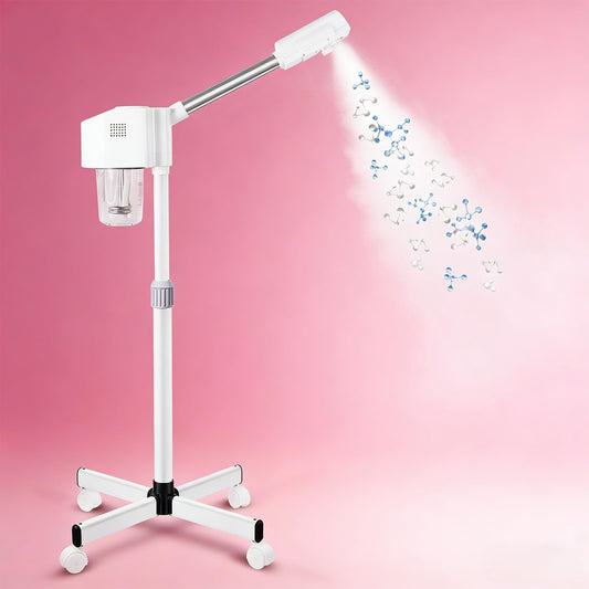 Vaporizador facial profesional, pulverizador de ozono y niebla caliente, vaporizador facial para esteticista, altura ajustable, SPA en casa, color blanco