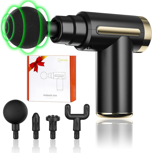 Mini Pistola de Masaje Muscular, Masajeador Muscular Portátil 35DB Ultra Silencioso con 6 Velocidades, 4 Cabezales de Masaje, Masajeador de Mano para Relajar Los Músculos Aliviar el Dolor