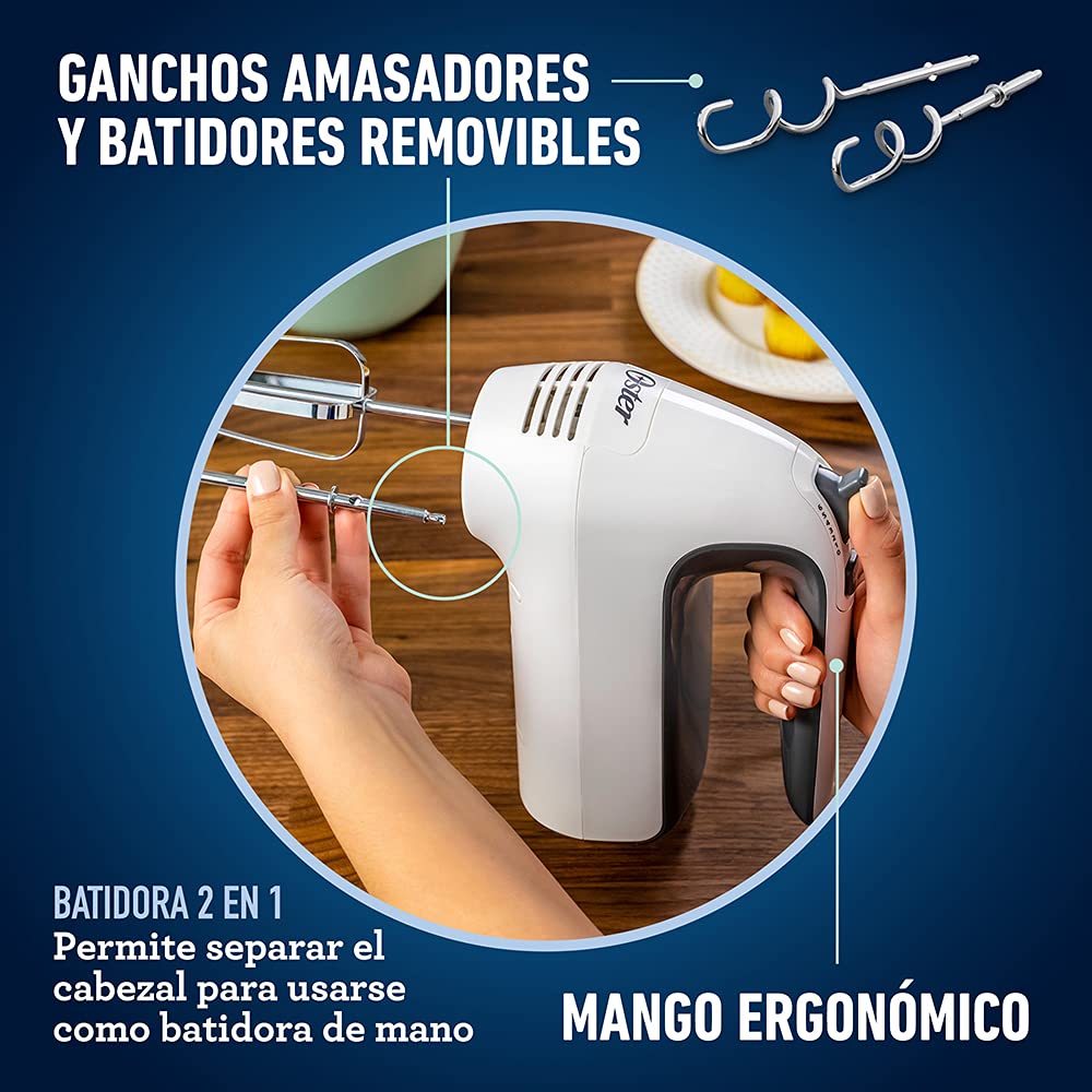 Batidora Mano Pedestal Oster blanca con Tazón de Vidrio