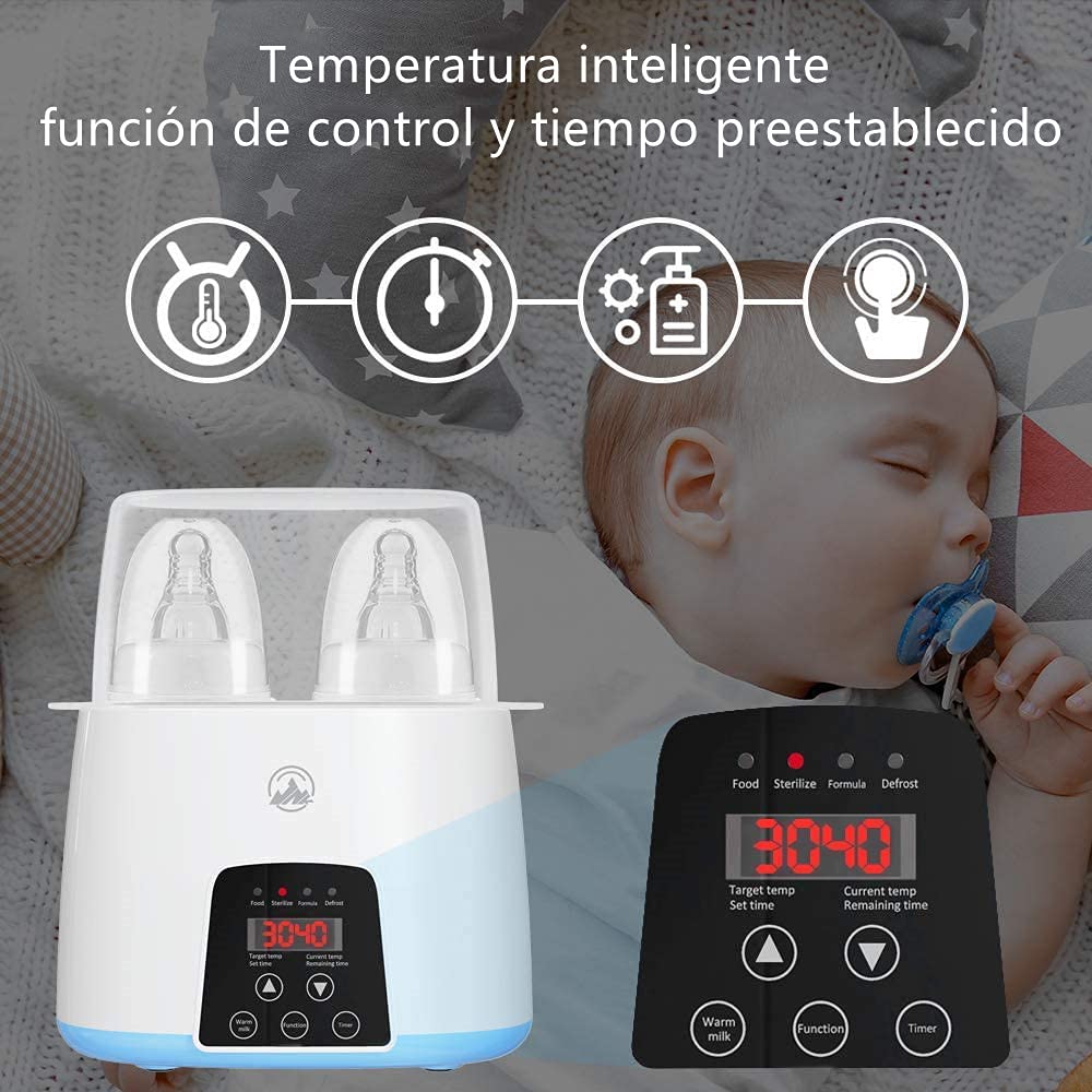 Calienta Biberones para Bebé, 5 in 1 Calienta Biberones Portátil de Botellas Dobles, Inteligente Control Táctil Calienta Biberones Control Preciso de Temperatura para Leche Materna o Fórmula