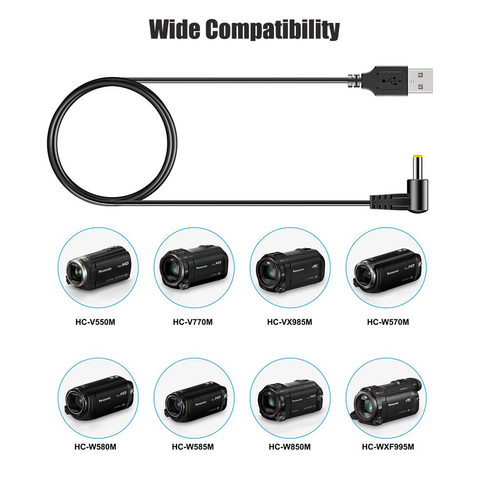 PChero - Cable USB DC para videocámara Panasonic K2GHYYS00002 HD, cable cargador de repuesto ideal para HC-V180K HC-V380K HC-V770 HC-VX870 HC-WX970 HC-WXF991