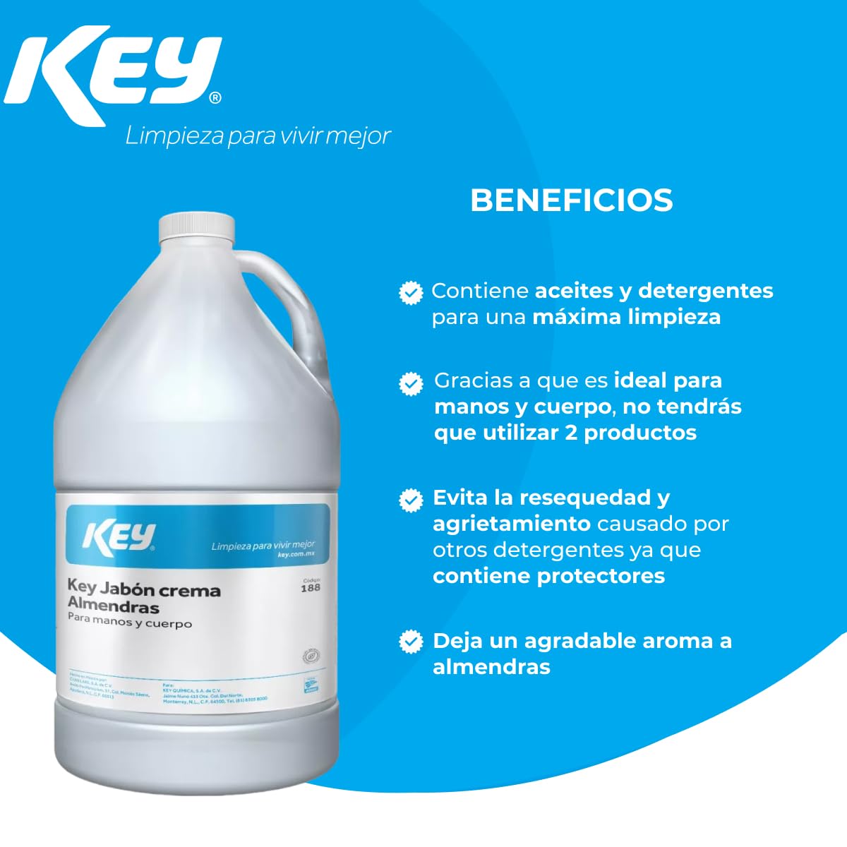 Jabón En Crema Almendras Para Manos Y Cuerpo Key 4 Lt
