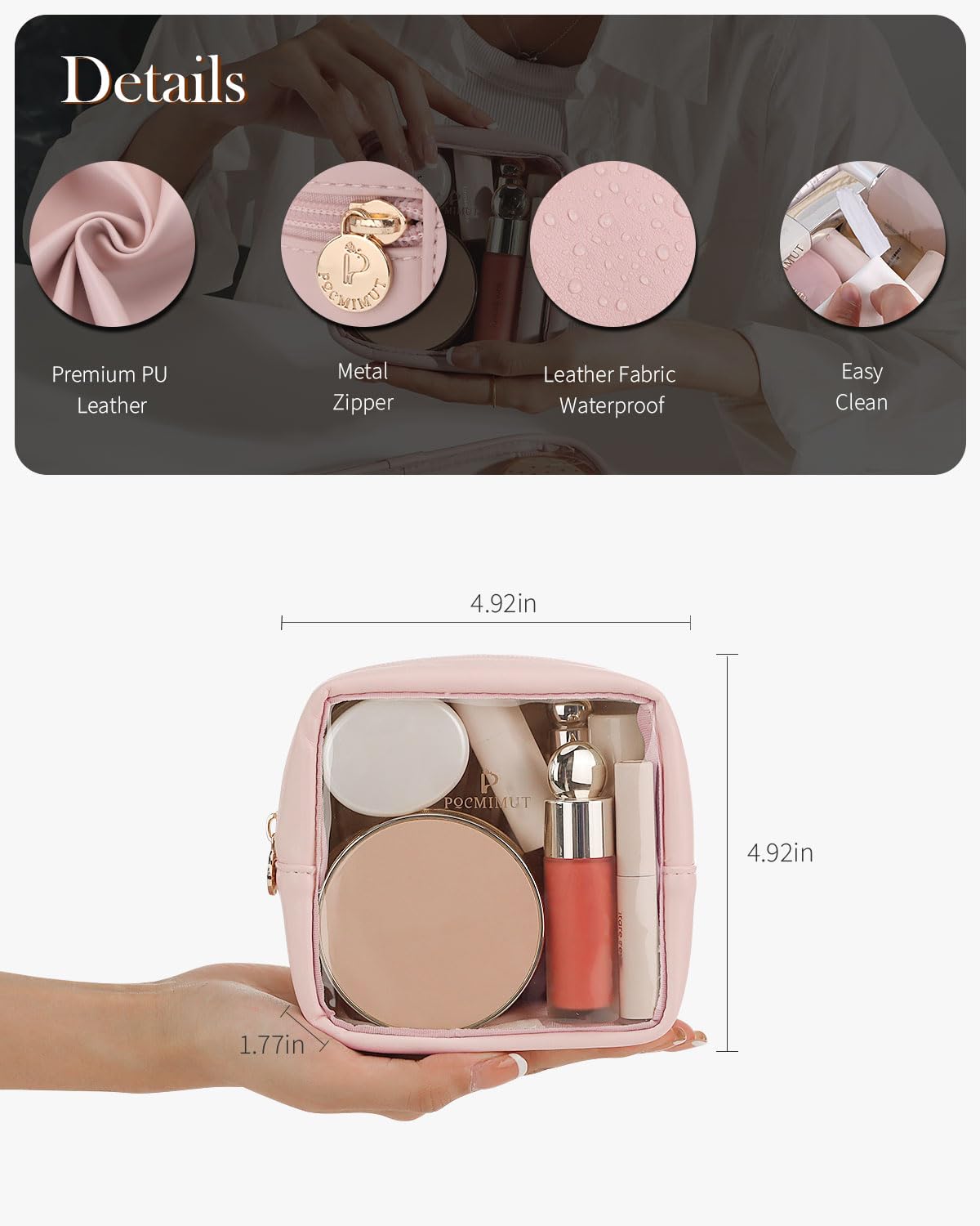 Pocmimut Bolsa de maquillaje,mini bolsa de maquillaje,bolsa organizadora,artículos esenciales de viaje, bolsa de maquillaje transparente para accesorios de coche para mujeres,Rosa