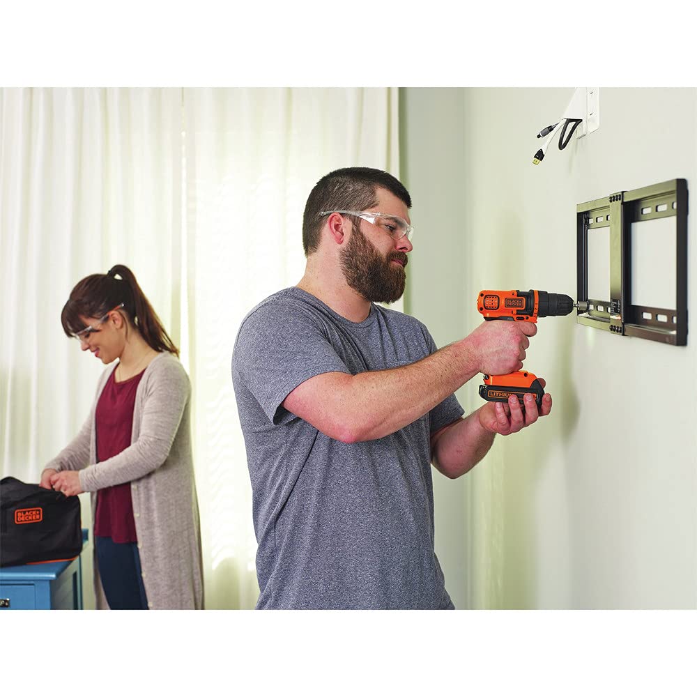 Black + Decker 20V MAX Taladro y kit de herramientas para el hogar, 68 Piezas (LDX120PK), Negro/Naranja