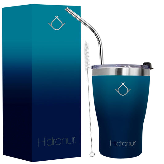 Hidranur Termo de Acero Inoxidable Doble Aislamiento Térmico, 12 Oz (354.882 ml), Termo para Café, Tapa Hermética Antifugas, Popote Incluido (Verde, 12 Oz (354.882 ml))