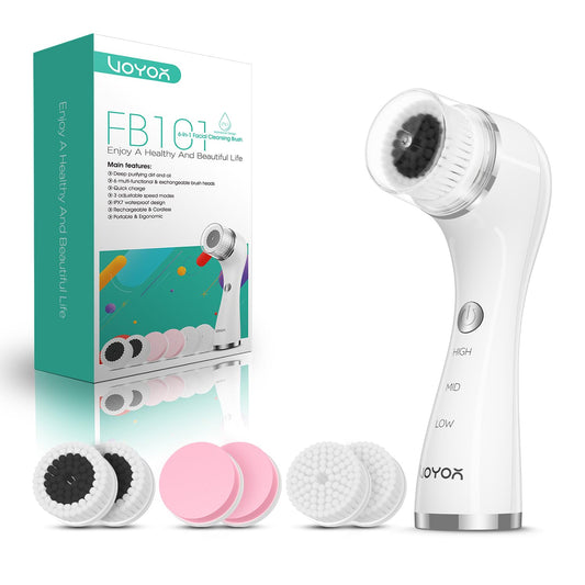 Cepillo de Limpieza Facial Eléctrico VOYOR Ajustable Blanco con 3 Tipos de Cabezales de Repuesto y 3 Velocidades