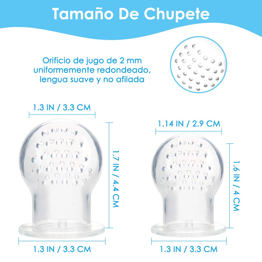 HomeChi Contenedor para alimentar al bebé, accesorio para alimentación de bebé, exprimidor de alimentos para bebés, chupete de fruta fresca, Chupon mordedera y 2 piezas de cucharas