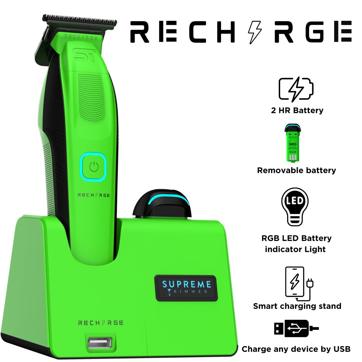 Recortadora Profesional Supreme Trimmer Negra Motor Fuerte con Baterías Extraíbles para Barberos