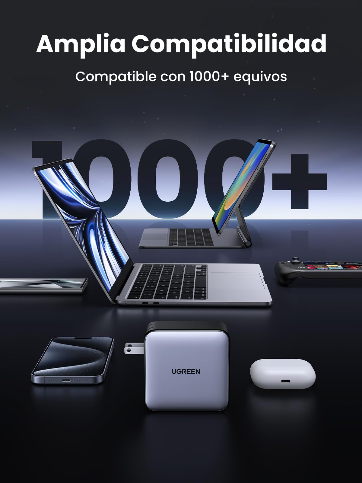 UGREEN Nexode X5 100W Cargador 5 Puertos USB C y USB A, GAN Carga Raido Compatible con iPhone 16/15/14, MacBook Pro/Air, Galaxy S25/S24, iPad Pro/Air/Mini, Pixel 8, Steam Deck