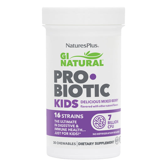 NaturesPlus GI masticables probióticos naturales para niños – 30 unidades – sabor a bayas mixtas – Soporta digestivo, inmune, respiratorio y salud de la piel – 16 cepas probióticas vivas – sin gluten – 30 porciones