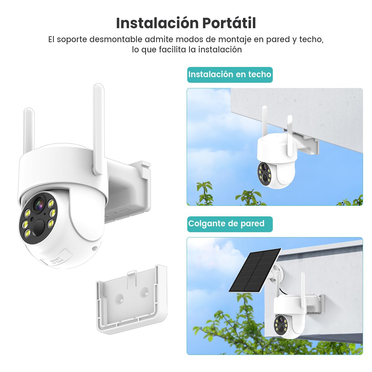 Cámara de Seguridad Exterior EASYTAO Q25 Blanca WiFi con Panel Solar IP66 2.5K Visión Nocturna Compatible con Alexa