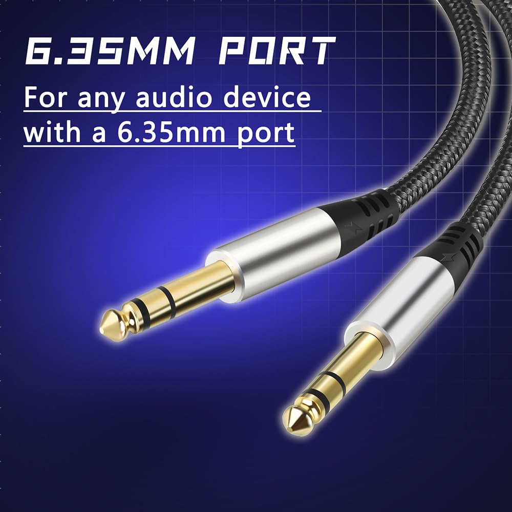 Cables TRS Yueyinpu Negro Paquete Doble para Instrumentos de 1/4 Pulgadas 6.35 mm Trenzados de Nailon