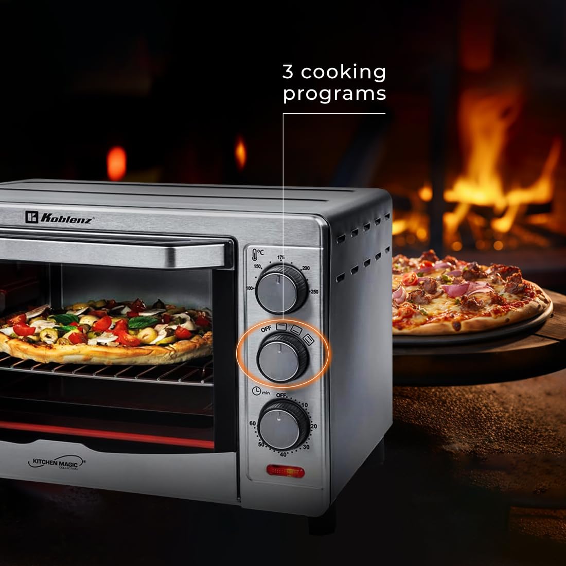 Horno Eléctrico de Convección Koblenz de 9 Rebanadas, 24L, Timer de 60 Minutos, 3 Programas de Cocción que Permiten Asar, Gratinar, Dorar y Tostar; 1500 W, 3 Accesorios, Acero Inoxidable (HKM-1500 C)